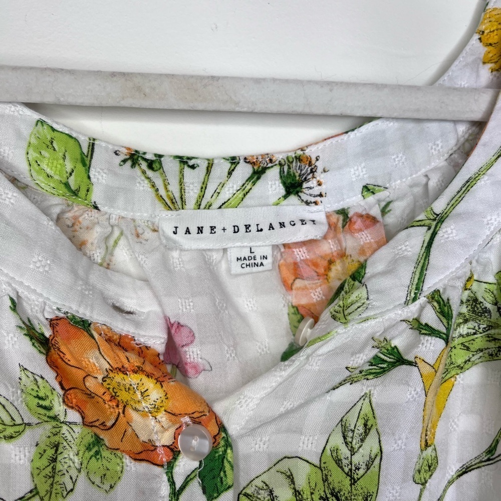 Jane Delancey Floral Puff Sleeve Peasant Blouse Size L Cottagecore Garden Top - Picture 9 of 11